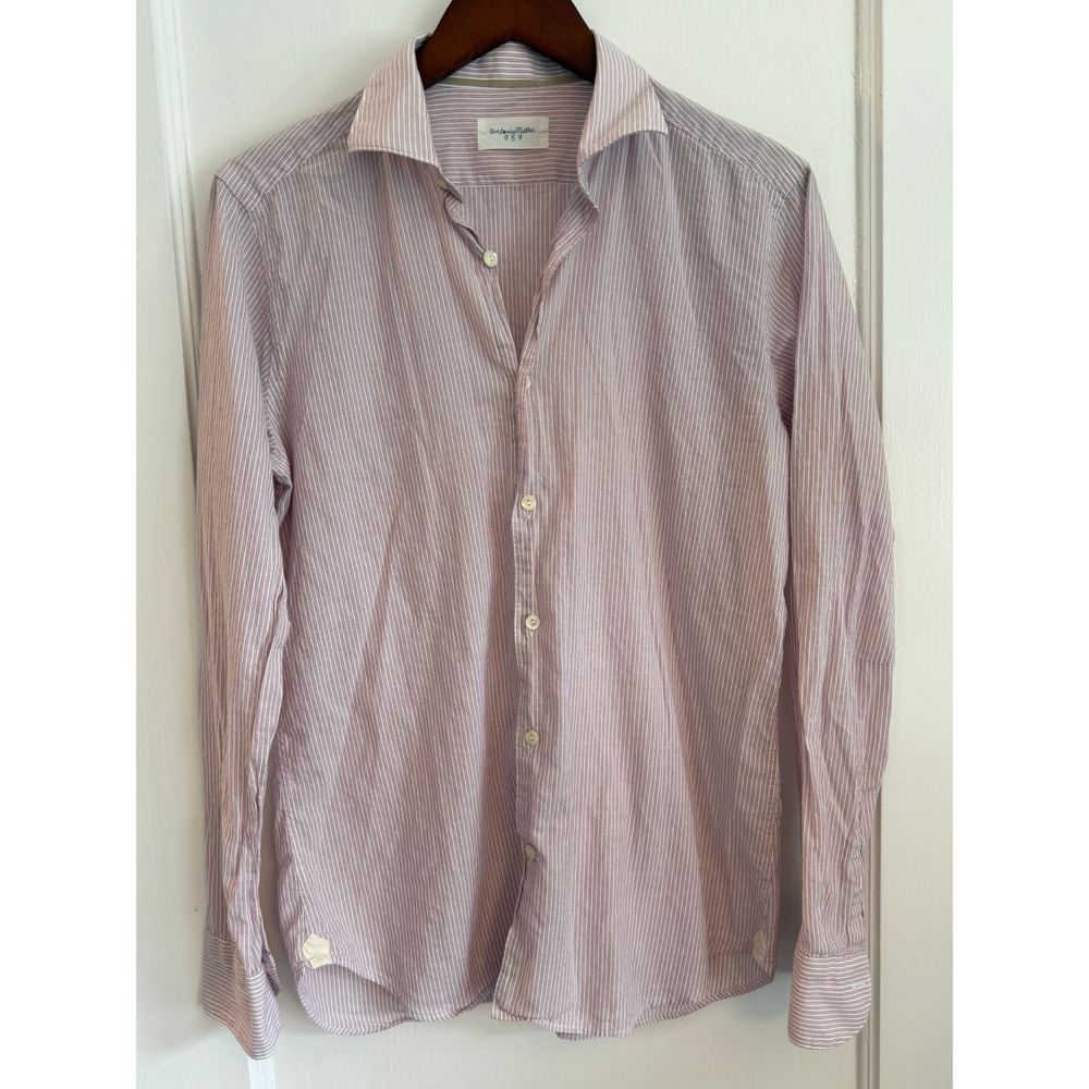 Tintoria Mattei 954 Shirt Mens M Regular Red White Stripe Cotton Button Down